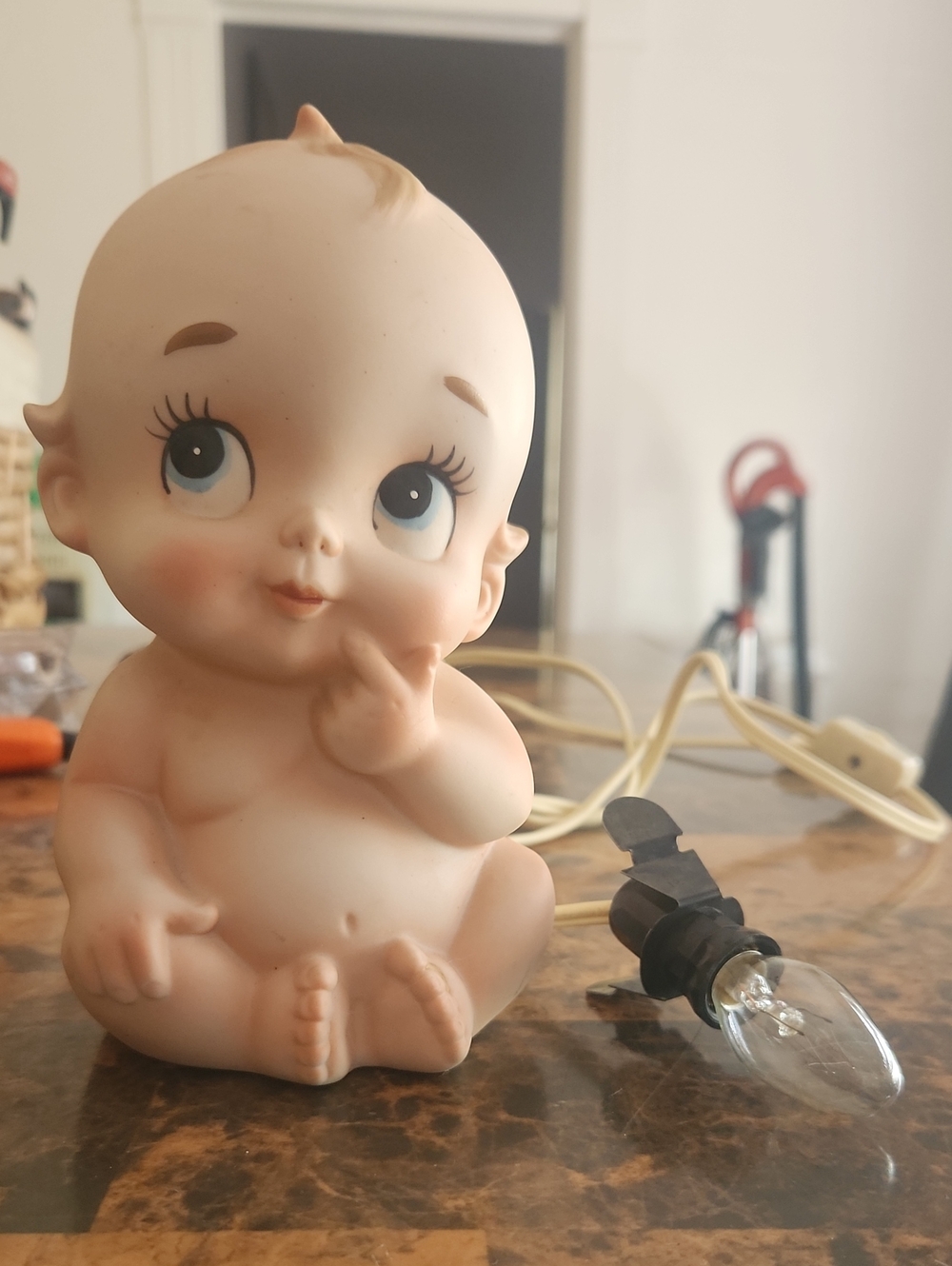Kewpie Ceramic Baby Figurine Night Light - Pale Peach
